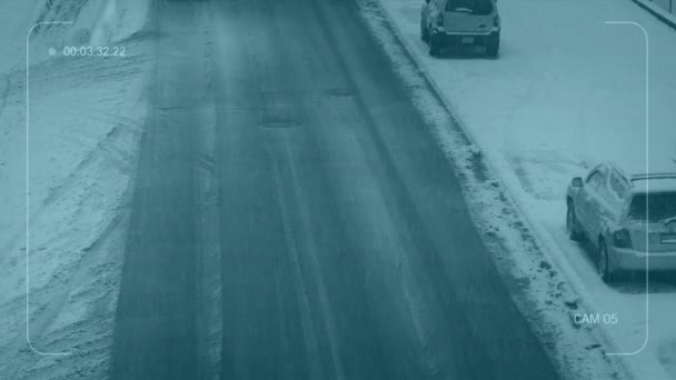 Cctv Nad Głową Widok Samochodów Snowy Road — Wideo stockowe