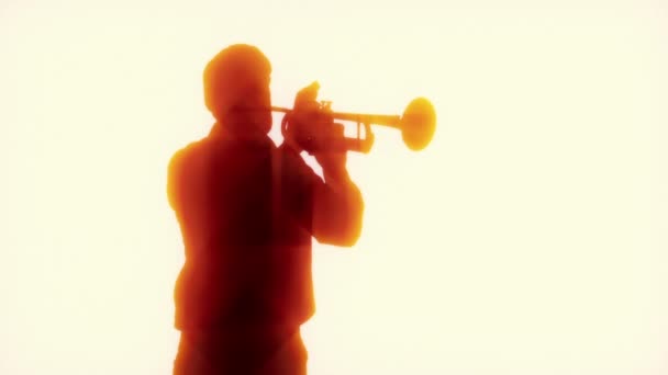 Muž Hraje Trumpetu Jasném Stadiu Světla — Stock video