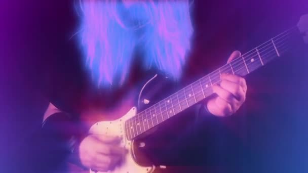 Guitarrista Metal Com Cabelo Néon — Vídeo de Stock