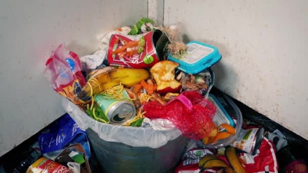 Puszki Wyrzucone Śmieci Brudnym Gospodarstwie Domowym — Wideo stockowe