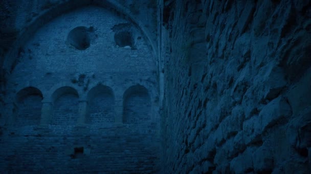 Руины Огромного Зала Темноте — стоковое видео