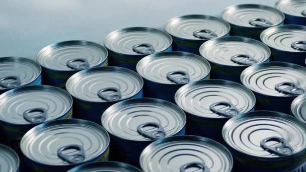 Passing Many Tin Cans Generic Product — Stockvideo
