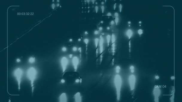 Відеоспостереження Автомобілі Їздять Вночі Під Дощем — стокове відео