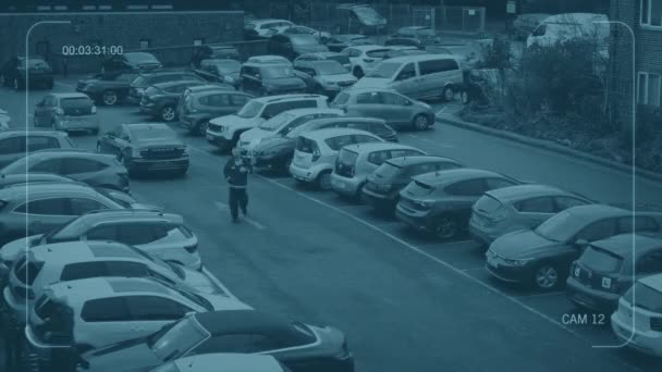 Cctv 駐車場 多くの車が付いているタイムラプス — ストック動画