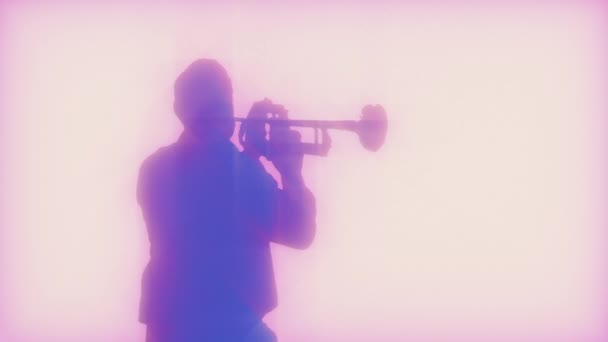 Silhouetted Trumpeter Playing Stage — Stock Video