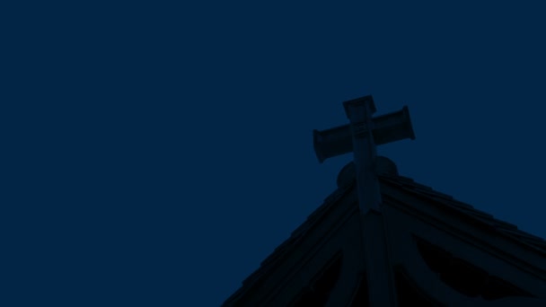 Church Roof Cross Night — Stock Video