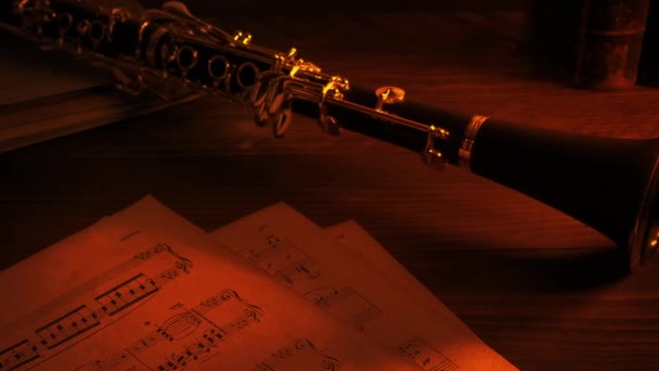 Clarinet Table Fire Glow — Vídeos de Stock
