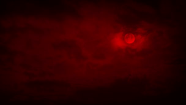 Nori Peste Lună Roșie Peisaj Înfricoșător — Videoclip de stoc