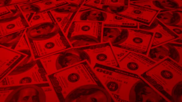Εκατό Δολάρια Νομοσχέδια Κόκκινο Φως Έννοια Χρέους — Αρχείο Βίντεο
