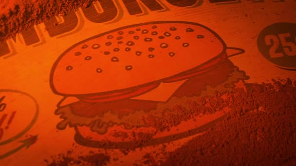 Retro Burger Sign Found Ruins Firelight — Stock video
