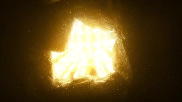 Futurystyczny Reaktor Świecący Przez Ścianę Jaskini Wirującym Pyłem — Wideo stockowe