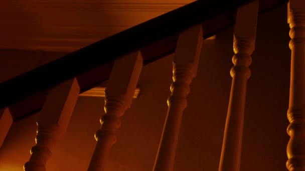 Fire Glows Staircase Moving Shot — Stock video