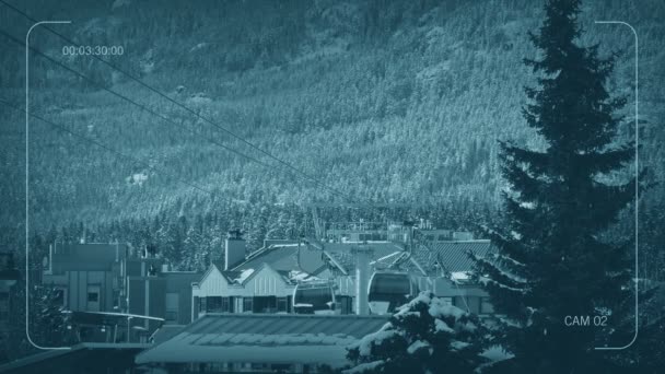 Cctv Ski Lift Passing Mountain Town — Stock Video