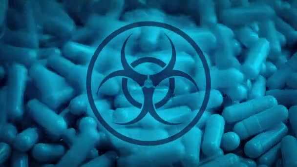 Lékařské Kapsle Poured Out Symbolem Bio Nebezpečnosti — Stock video