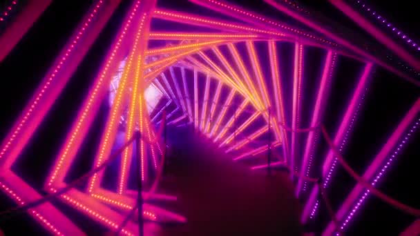 Spirale Lit Pink Tunnel Eingang Party Ride — Stockvideo