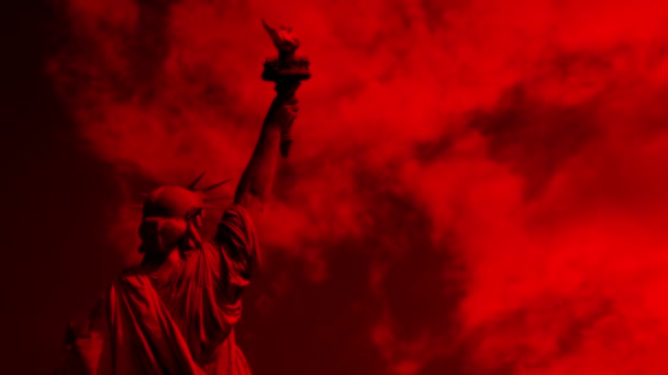 Άγαλμα Της Ελευθερίας Κόκκινο Ουρανό — Αρχείο Βίντεο