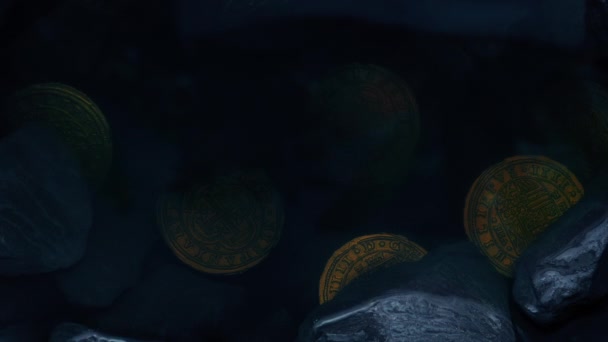 洞窟からの水滴として明らかにされた金貨 — ストック動画