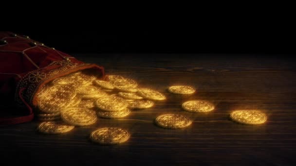 Περνώντας Τσάντα Των Χρυσών Νομισμάτων Σκηνή Φαντασίας — Αρχείο Βίντεο