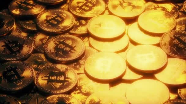 Złote Bitcoin Monety Stos Obracanie — Wideo stockowe