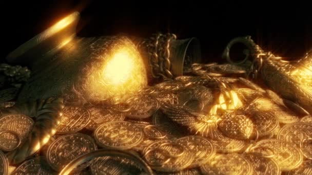 Arany Treasure Pile Mozgó Lövés — Stock videók
