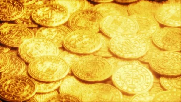 Monedas Medievales Oro Pile Rotating — Vídeo de stock