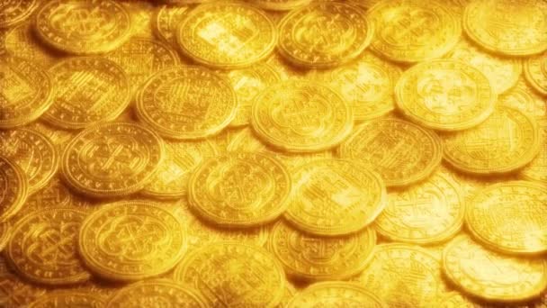 Viele Solide Goldmünzen Rotieren — Stockvideo