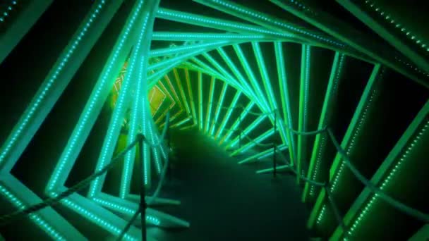 Túnel Twisty Com Luzes Mudança Coloridas — Vídeo de Stock