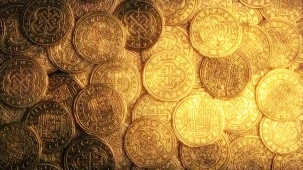 Luminose Monete Oro Medievali Pile — Video Stock