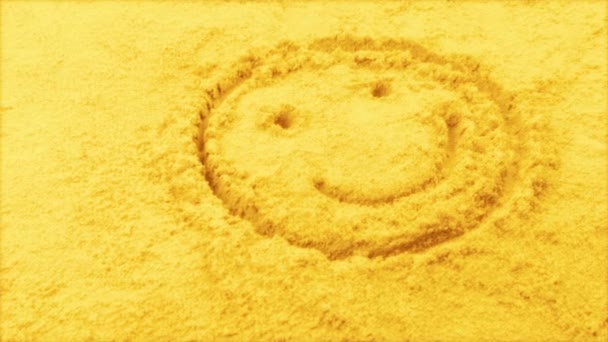 Large Happy Face Drawn Sand Nostalgic Scene — Stock Video