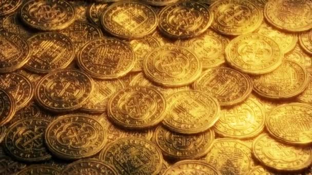 Spousta Zlatých Pirátských Mincí Rotuje — Stock video