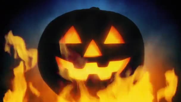 Halloween Pumpkin Face Fire Smoke — Stock Video