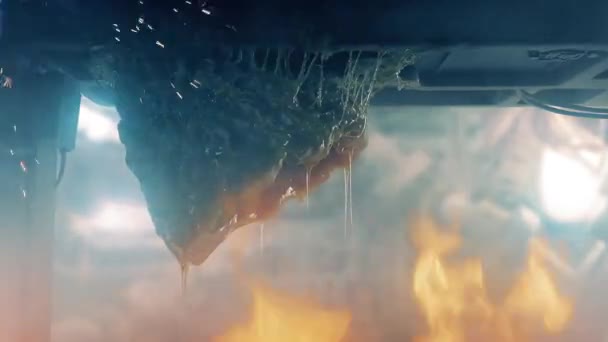 Alien Egg Pod Sul Soffitto Fuoco Fumo Scena Scifi Emergenza — Video Stock