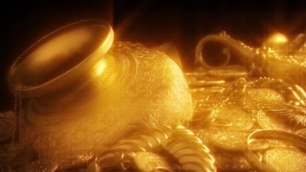 Gold Treasure Pile Fantasy Scena — Video Stock