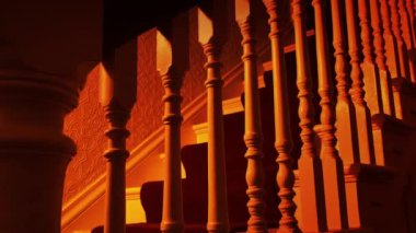 Büyük Eski Ev 'de şömine ışığında merdiven