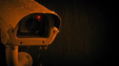 Sokak Işığı Altında Yağmurda Kamera Şehir Detayları