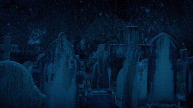 Mezartaşlarına Kar yağan Kış Sahnesi Yavaş Hareket