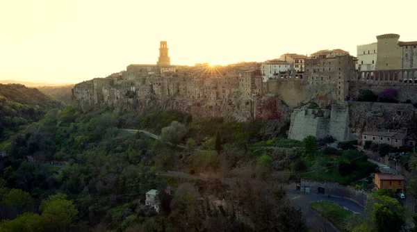 Panorama Cidade Pitigliano Pôr Sol Toscana Itália — Fotografia de Stock