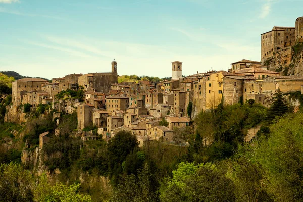Panorama Średniowiecznego Miasta Sorano Klifie Toskanii Włochy Zdjęcia Stockowe bez tantiem