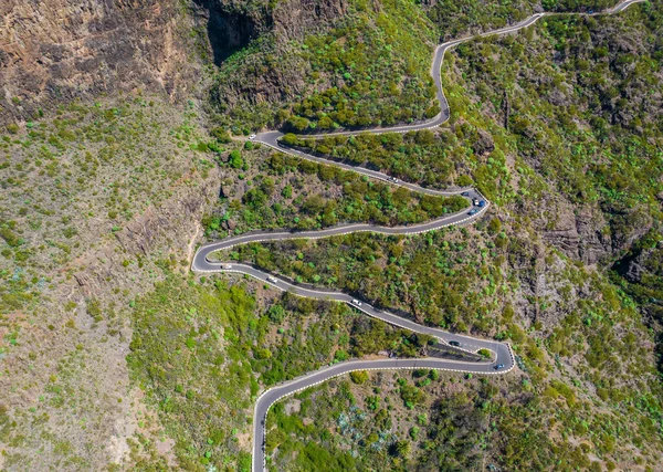 Vista Aérea Una Carretera Serpenteante Extrema Isla Tenerife Camino Desde — Foto de Stock