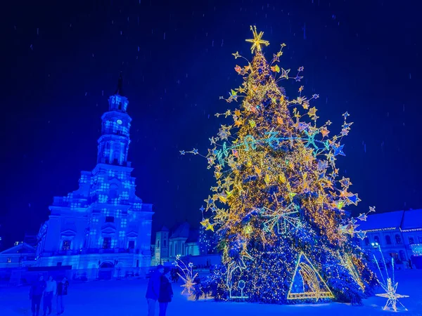 Різдвяне Дерево Площі Ратуші Каунасі Литва Місто Затишного Різдва 2022 — стокове фото