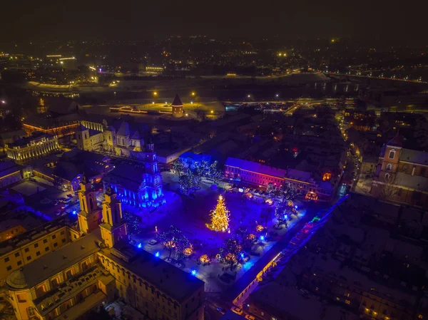 Аерофотографія Каунаського Різдвяного Дерева Різдвяного Міста Площі Ратуші 2022 2023 — стокове фото