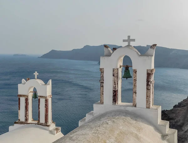 Arcs Avec Cloches Église Agios Nikolaos Dans Ville Oia Dans — Photo