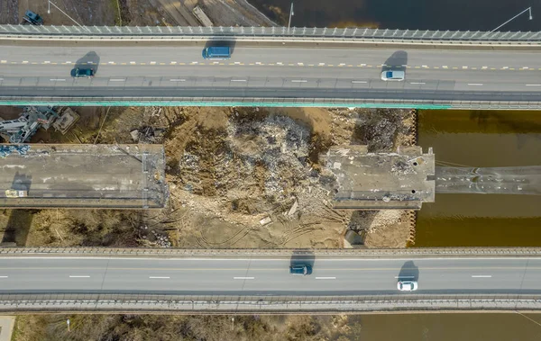 Vedere Aeriană Drumului Autostradă Construcție Construirea Unui Nou Viaduct Autostrada — Fotografie, imagine de stoc
