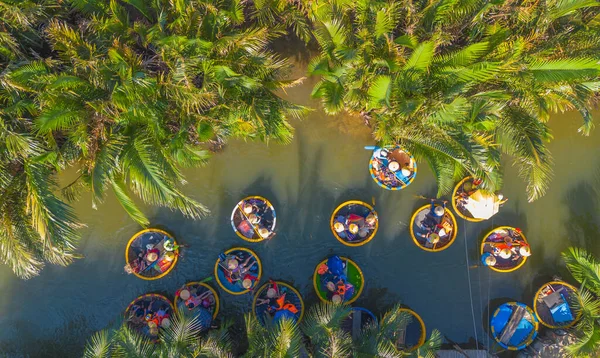 Widok Lotu Ptaka Wioskę Kokosową Las Palmowy Hoi Cam Thanh Zdjęcia Stockowe bez tantiem