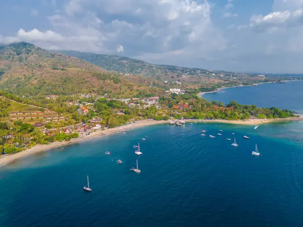 stock image Aerial view of Senggigi resort coastline in Lombok Island, West Nusa Tenggara, Indonesia. Resort island in east from Bali island