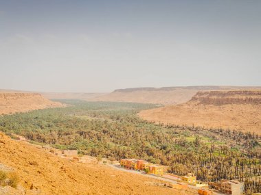 Fas 'taki Ziz Vadisi manzarası, Sahra Çölü yakınlarındaki Kuzey Afrika kanyonu.