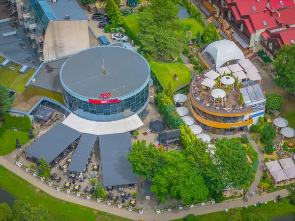 stock image Palanga city aerial view. Central Basanavicius street and surroundings of the most famous Baltic countries resort by Baltic sea. Drone photo