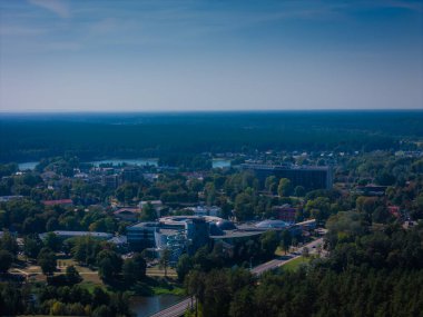 Druskininkai, Litvanya. Litvanya SPA merkezinin hava panoramik drone görüntüsü