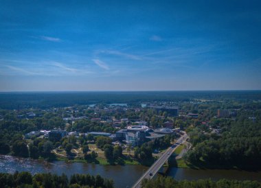 Druskininkai, Litvanya. Litvanya SPA merkezinin hava panoramik drone görüntüsü
