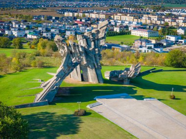 Ninth fort in Kaunas, Lithuania. Kaunas IX Fort Museum. A monument and memorial to victims of Nazism during world war two. Aerial drone view photo clipart